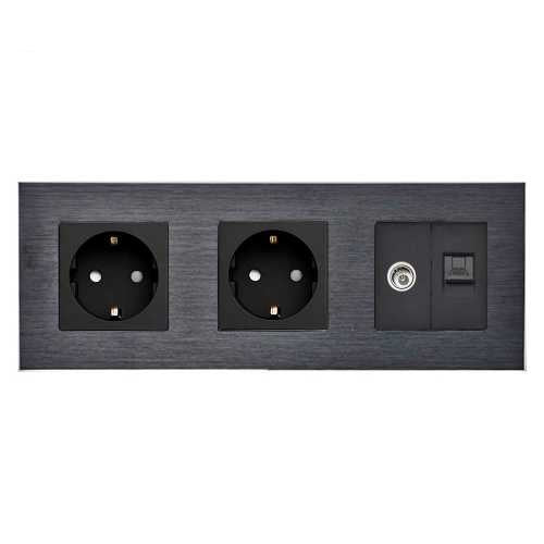 PRIZĂ DUBLĂ SCHUKO+TV/RJ45 M2 CU RAMA DIN ALUMINIU